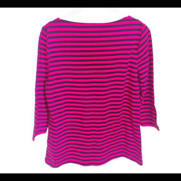 MERONA Bardot/Boat Fit Stripe Sleeve Tee/Top W 3/4 Length Sleeves Hot Pink Large - Picture 5 of 6